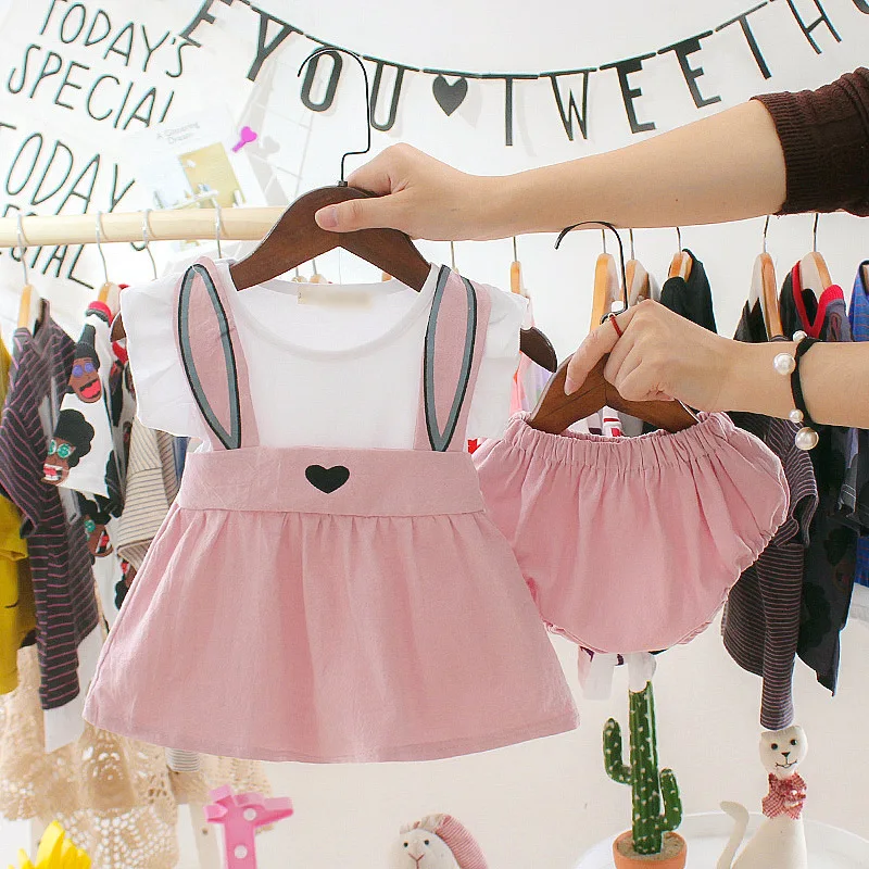 

Summer Children Clothing Set Baby Girl Fashion Lovely Cartoon Rabbit Sleeveless Dress Shorts Toddler Outfits
