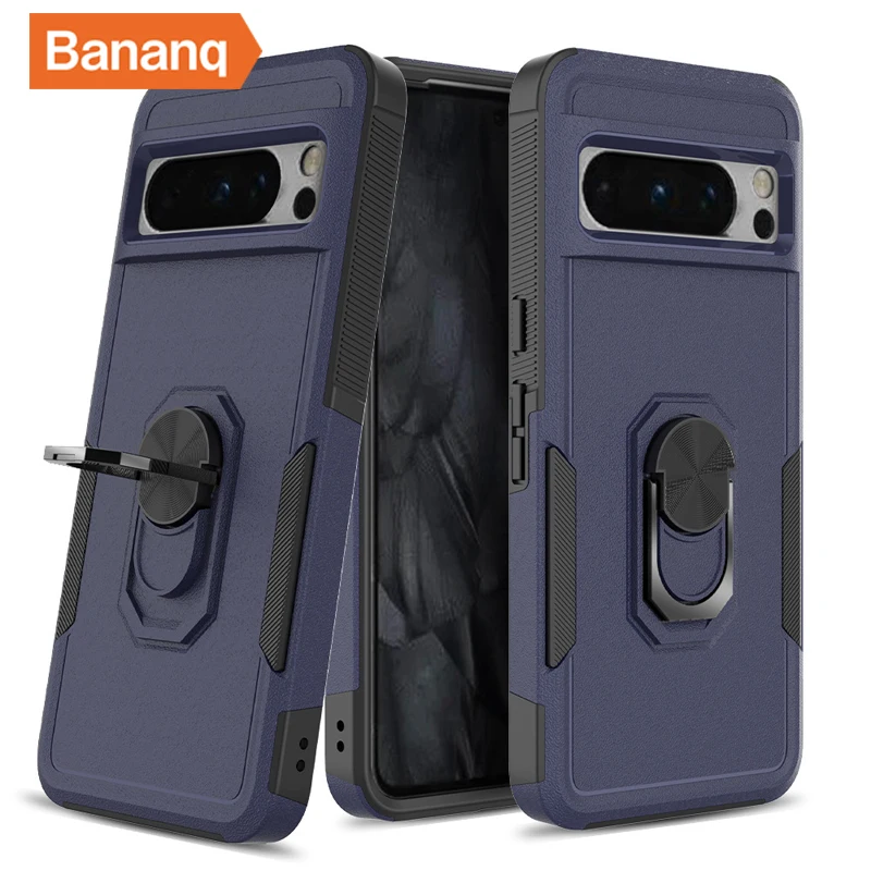 

Bananq Shockproof Metal Finger Ring Stand Armor Case For Google Pixel 8 7 Pro 5G 7A 6A TPU Bumper Hard Plastic Phone Back Cover