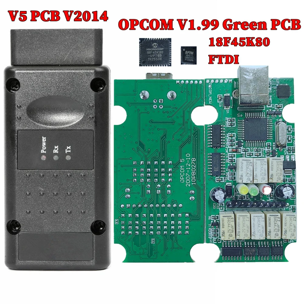 

OPCOM V5 для Opel 2021, OP COM 1,99 обновление прошивки флэш-памяти, автомобильный диагностический кабель OP-COM 18F45K80 + считыватель кодов FTDI OBD2 CAN-BUS