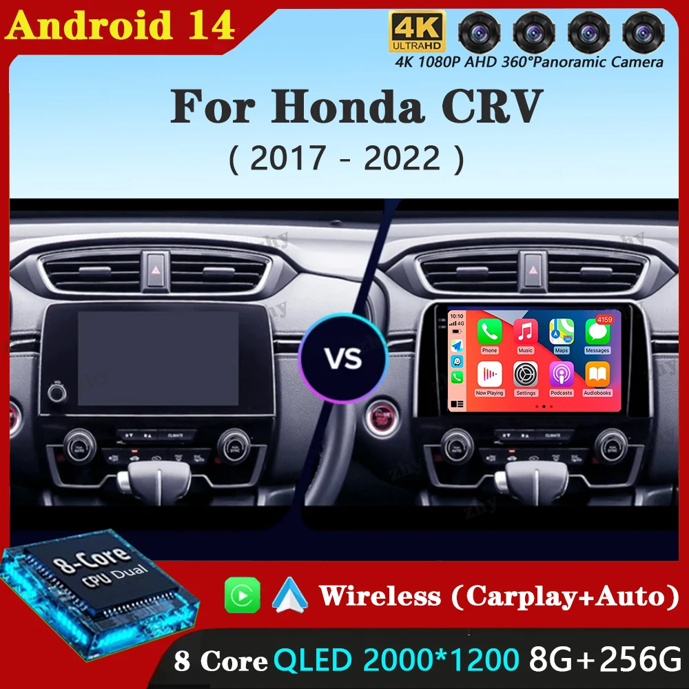 Автомагнитола на Android 14 для Honda CRV 2017 2018 2019 2020 2021 2022 мультимедийный видеоплеер