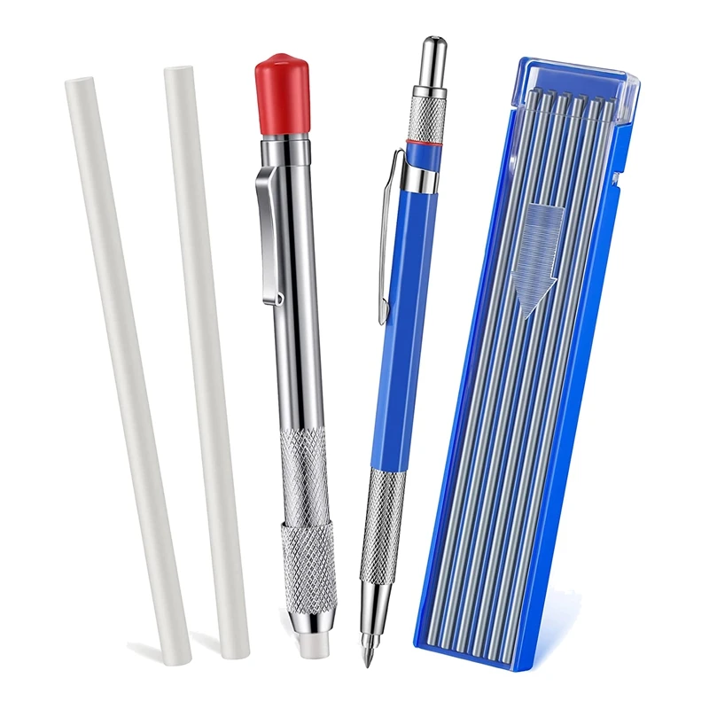 

Carpenter Pencils Set, 1 Welders Pencil With 12 Pcs Round Silver Refills And Built In Sharpener, 1 Soapstone Markers