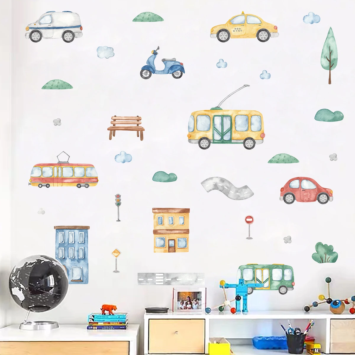Автомобильные наклейки на стену с мультяшным деревом автобусом для детской