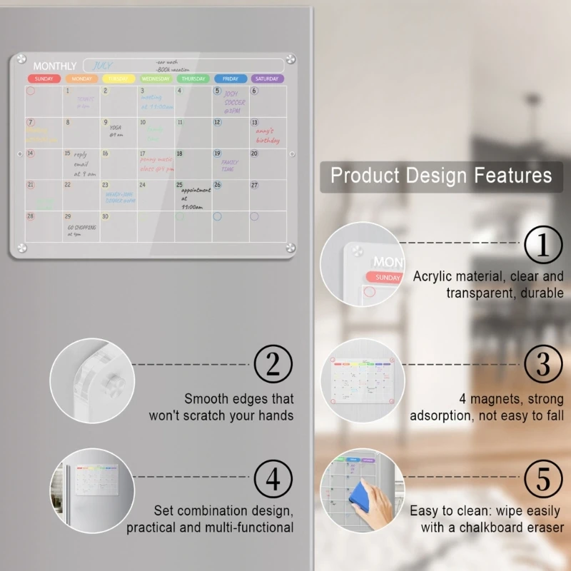 

Магнитная акриловая доска для заметок-календаря на холодильник с легкостью управляйте своим расписанием