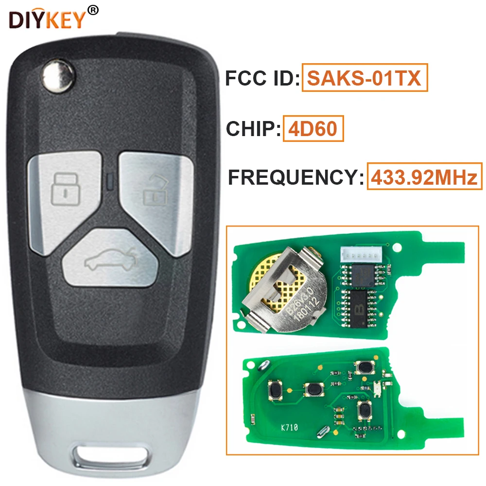 DIYKEY FCC:SAKS-01TX 433 92 МГц 3B обновленный флип-пульт дистанционного управления