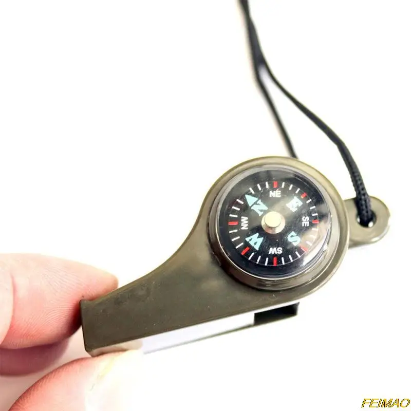 

1 Pc Outdoor Whistle Compass Thermometer 3 In 1 Camping Hiking Accessory Multi-Functional Survival Tools Nylon Neck Rope Compass