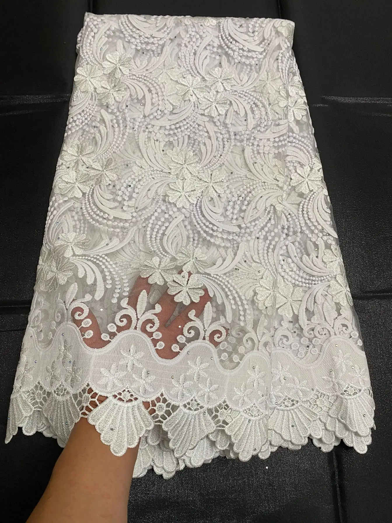 Бело-желтая африканская кружевная ткань с камнями молочная шелковая сетка для