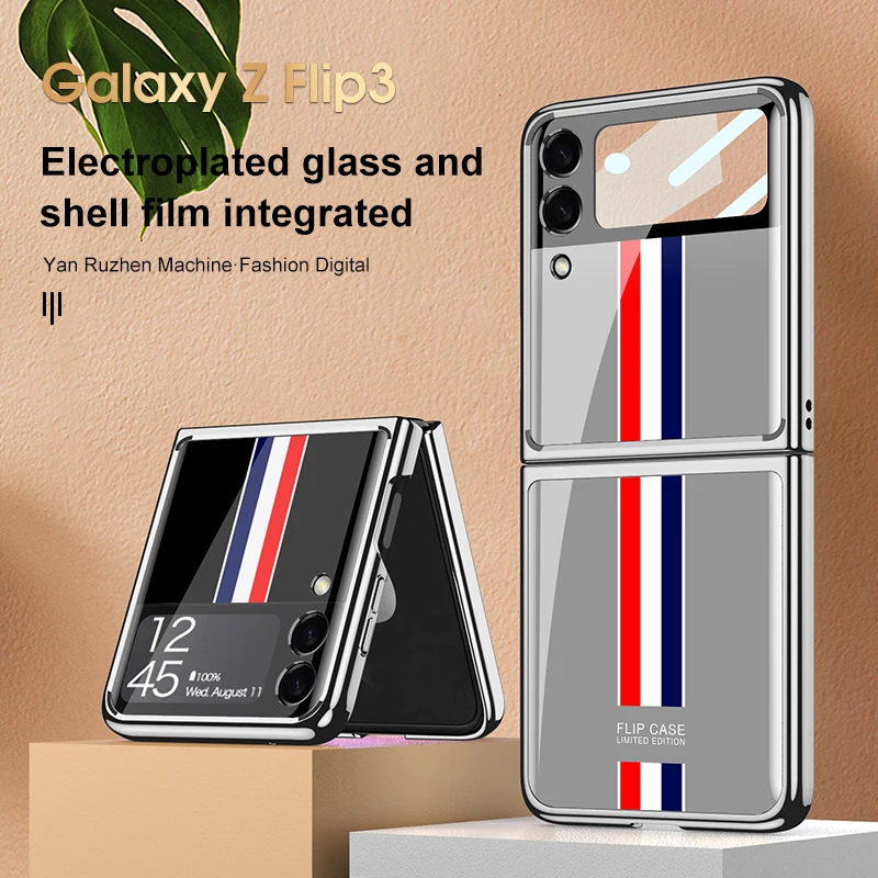 

GKK Original Case For Samsung Galaxy Z Flip 3 5G Case Luxury Plating Tempered Glass Full Protection Cover For Samsung Z Flip3