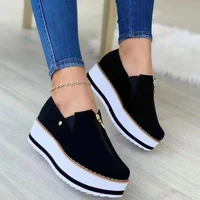 leather womens shoes thick bottom womens casual sports shoes 2022 spring and autumn new zipper wedge shoes women