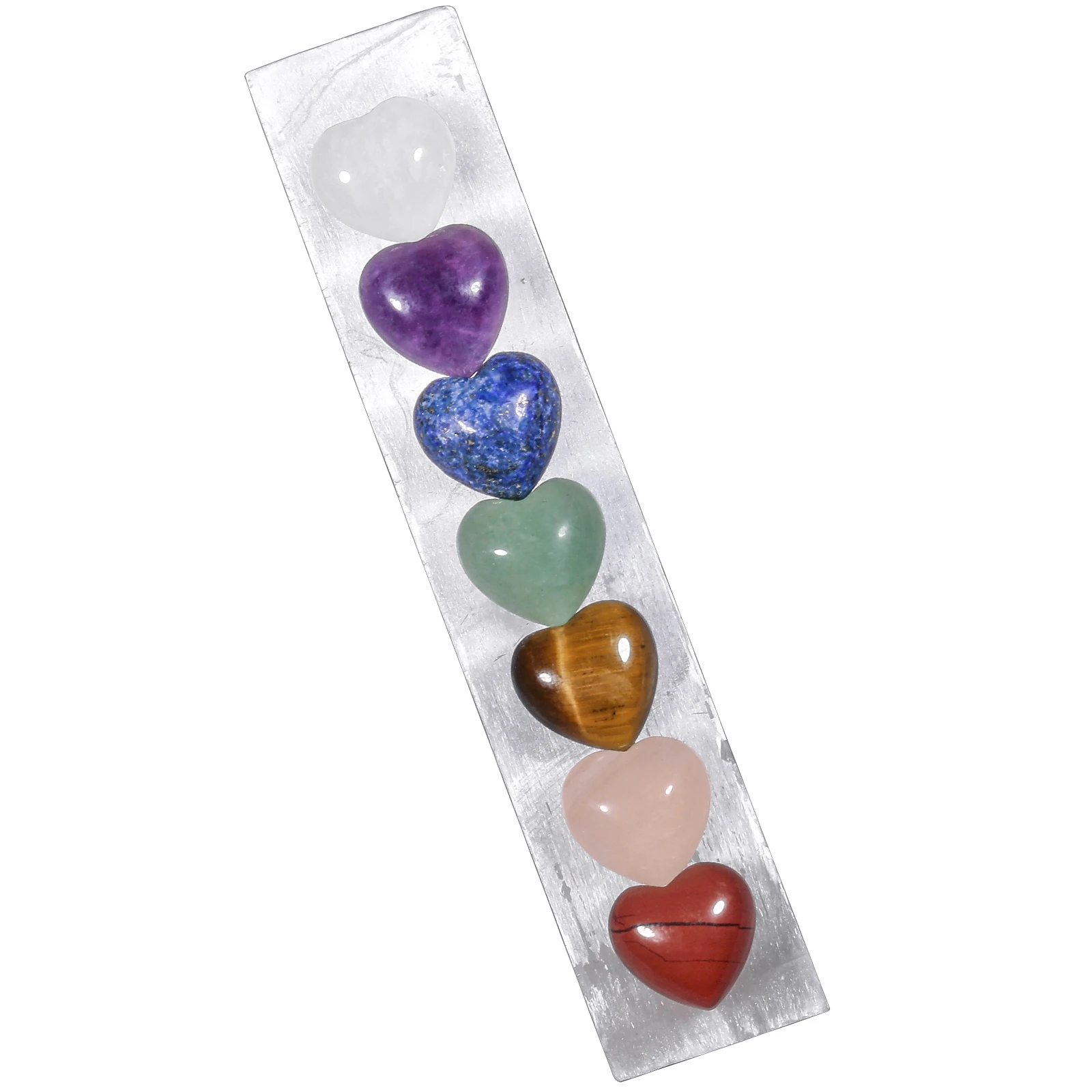 

Healing Selenite Crystal Sticks Wand with 7 Chakra Love Heart Stone For Balancing Meditation Home Decoration