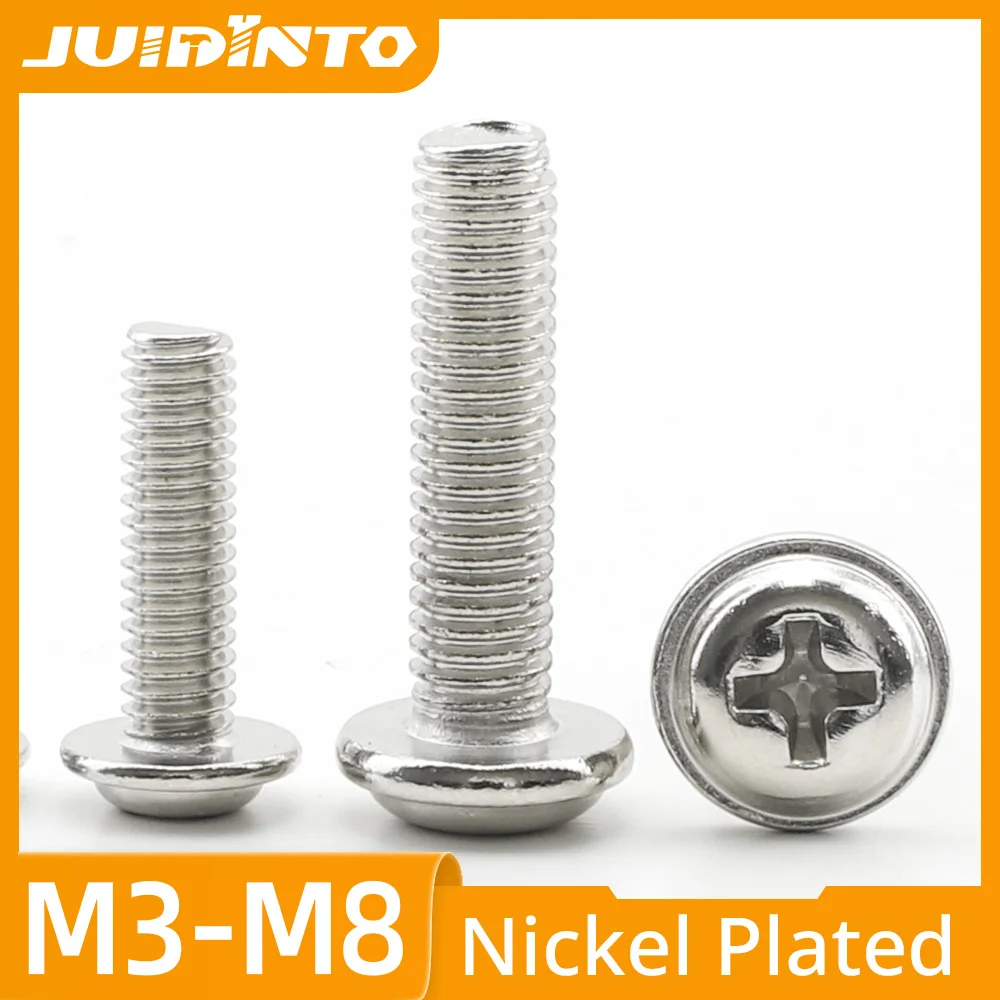 

5~100 шт. винт с круглой головкой Phillips Pan с шайбой M1.4 M2 M4 M5 M6 никелированный крестообразный винт PWM