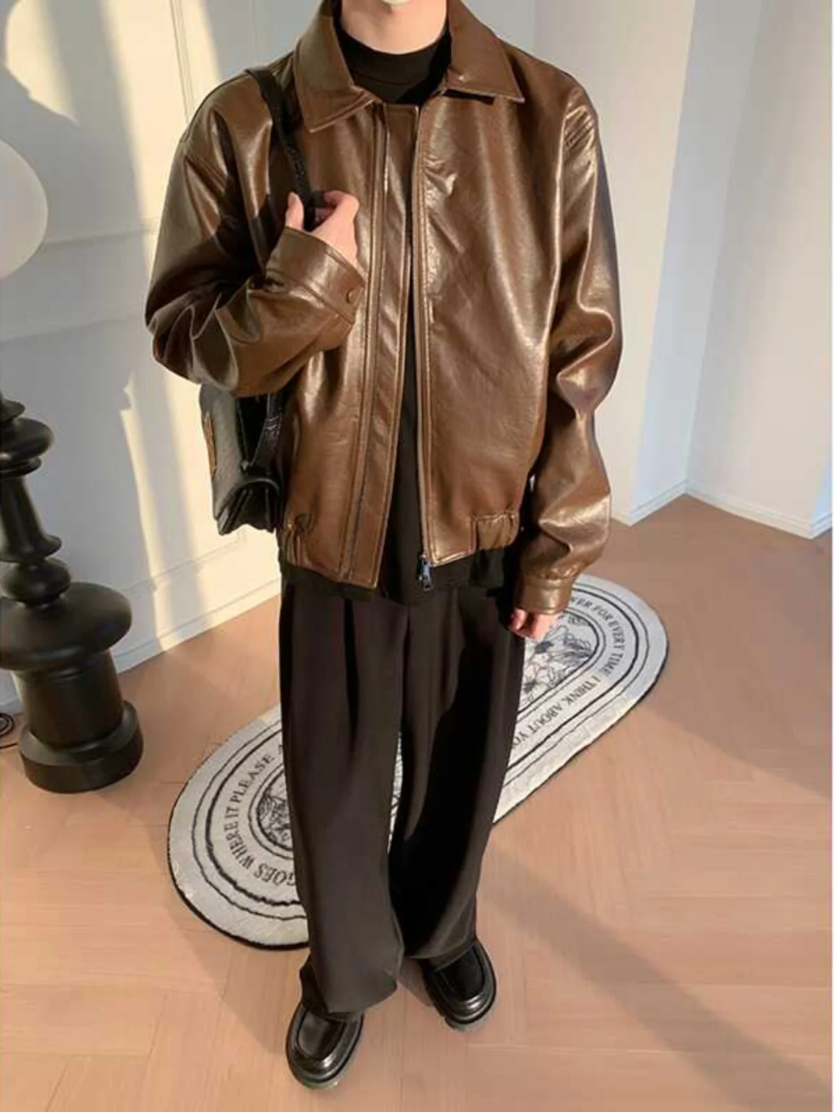Американское винтажное коричневое кожаное пальто Верхняя одежда Мужская