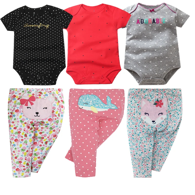 

Summer Baby Boys Clothes Set 3PCS Short Baby Bodysuits+3PCS Pants Cartoon Newborn Baby Girls Clothes Cotton Jumpsuits Hot Sale
