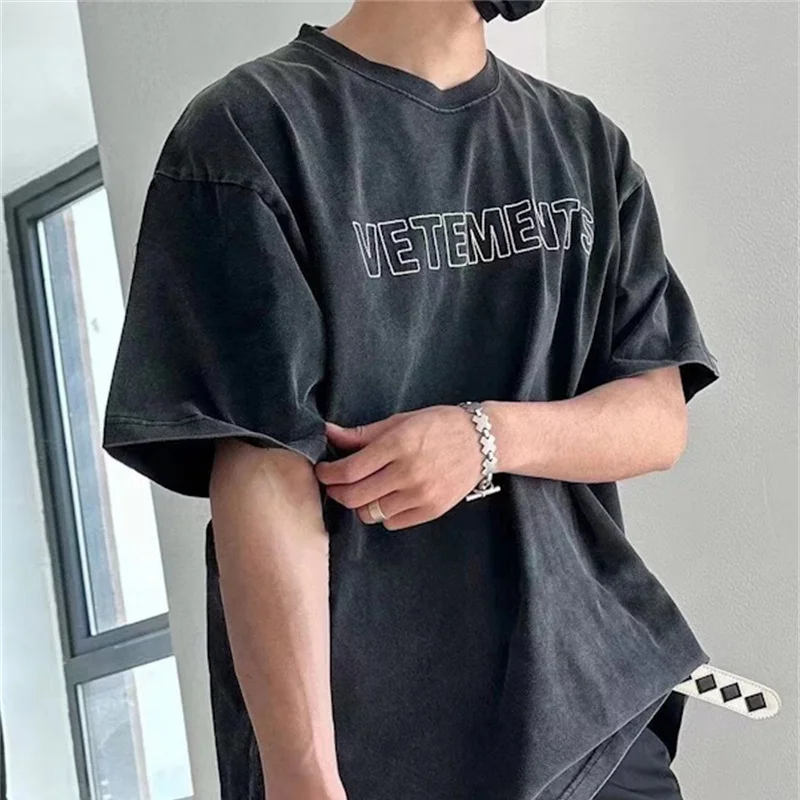 

Vetements New Wash Worn Embroidered Retro Cotton Men's And Women's Short-Sleeved T-Shirts