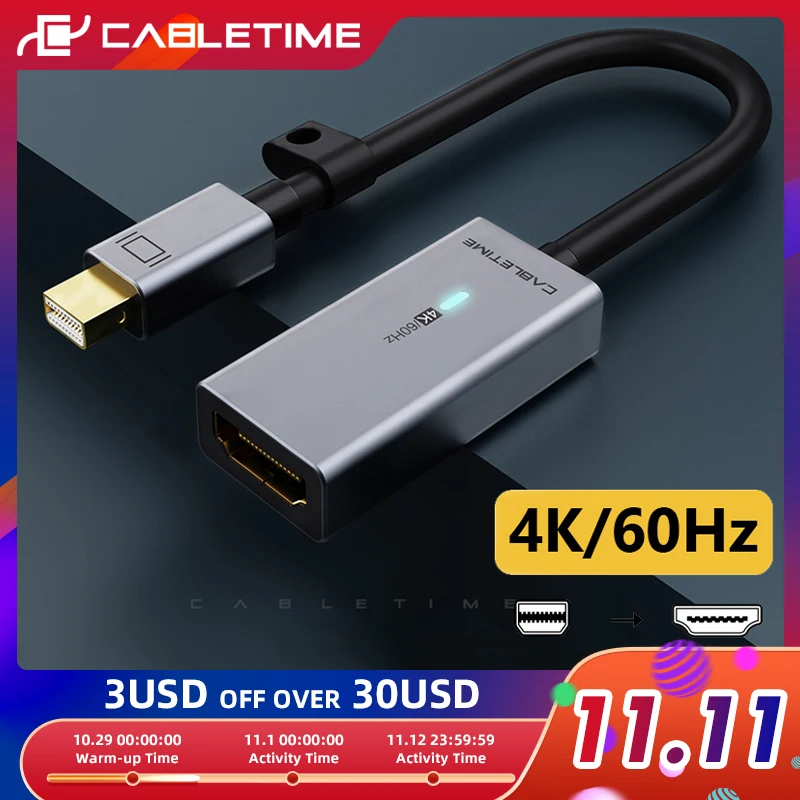 

CABLETIME USB C to HDMI Adapter 4K 60Hz Thunderbolt Cable Converter for Surface Pro Macbook Air Dell XPS Adapter HDMI C315