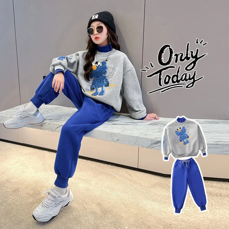 Girls /Boys Suit Sweatshirts +Pants Cotton 2Pcs/Sets 2022 Beauty Spring Autumn Thicken Teenager Warm Kid Outdoor Children Clothi