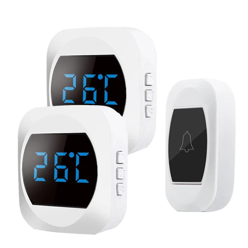 Wireless Doorbell With 2X Plug In Receiver And Button Transmitter + Room Display Thermometer US Plug-FS-PHFU