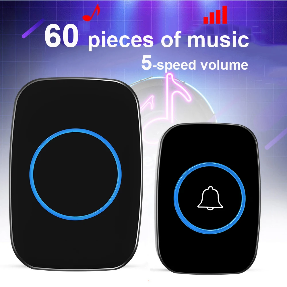 

Домашний беспроводной дверной звонок, умный светодиодный светильник, звонок для звонков, 300 м, дистанционная батарея, кнопка, 60 звонков, 5 громкости с вилкой европейского стандарта