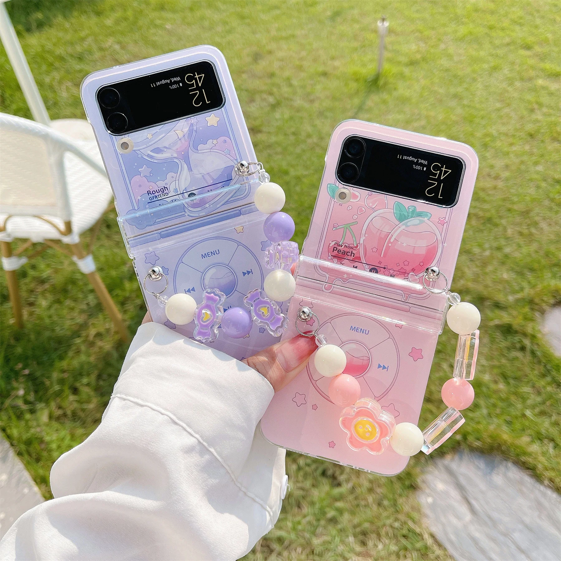 

Милый мультяшный чехол с цветами, бабочками, бусинами и браслетом для Samsung Galaxy Z, флип-чехол 4 дюйма, флип-чехол из жесткого поликарбоната с по...