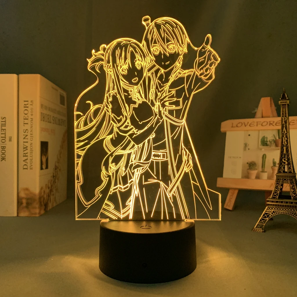 

3d Led Lamp Anime Sword Art Online Kirito and Asuna for Bedroom Decor Nightlight Birthday Gift Table Night Light Manga SAO