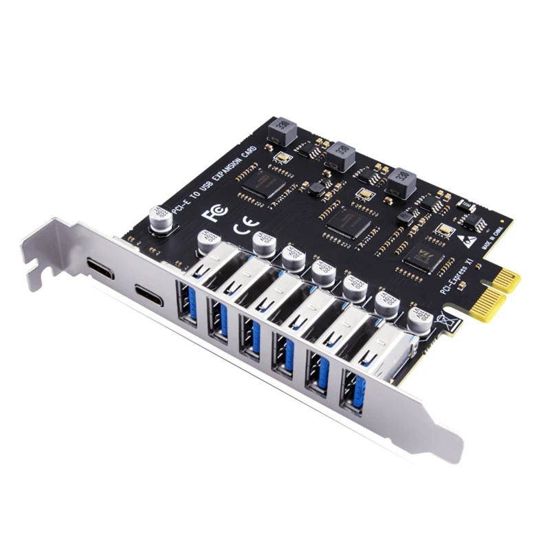 

8 Ports PCIE Usb 3.2 Card 6 USB 3.2 PCI-E Expansion Card Type C (2) USB3.2 (6) PCI for EXPRESS Adapter HUB Controller P9JB