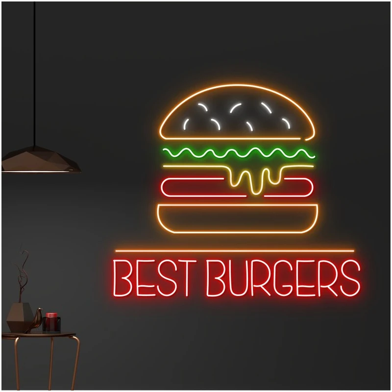 

Custom Hamburger Neon Led Sign Burger Neon Signs Fast Food for Restaurant Kitchen Hamburger Store Wall Decor Logo Night Light