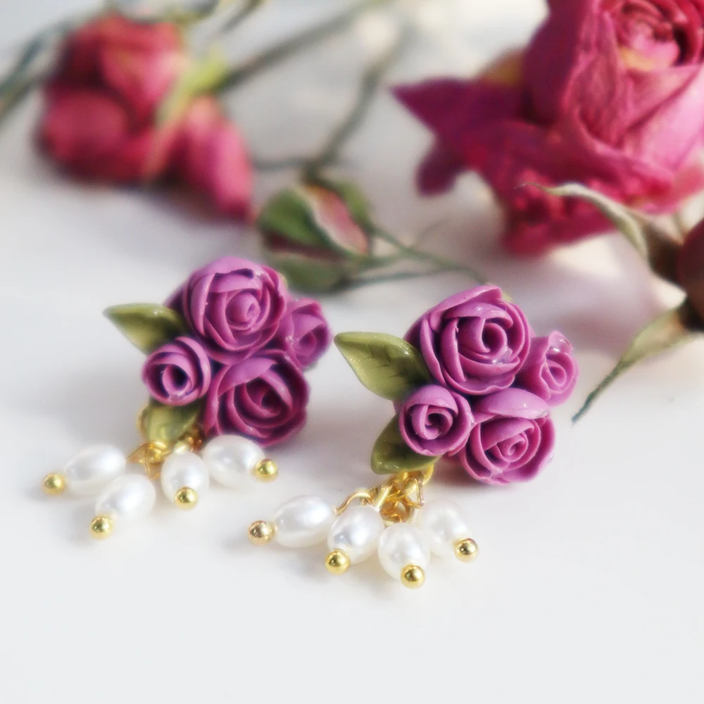 Новые модные серьги-капли с цветами для женщин висячие серьги из полимерной