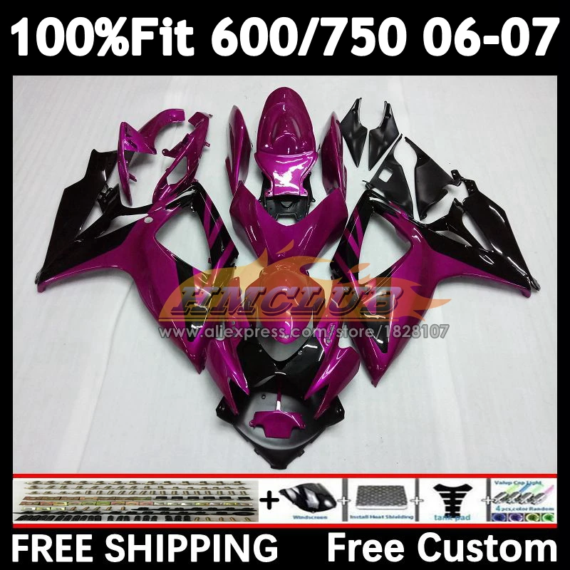 Инжекционный комплект для SUZUKI GSXR600 GSXR 600 750 CC 2006 2007 14No.92 розово-черный фонарь 600CC