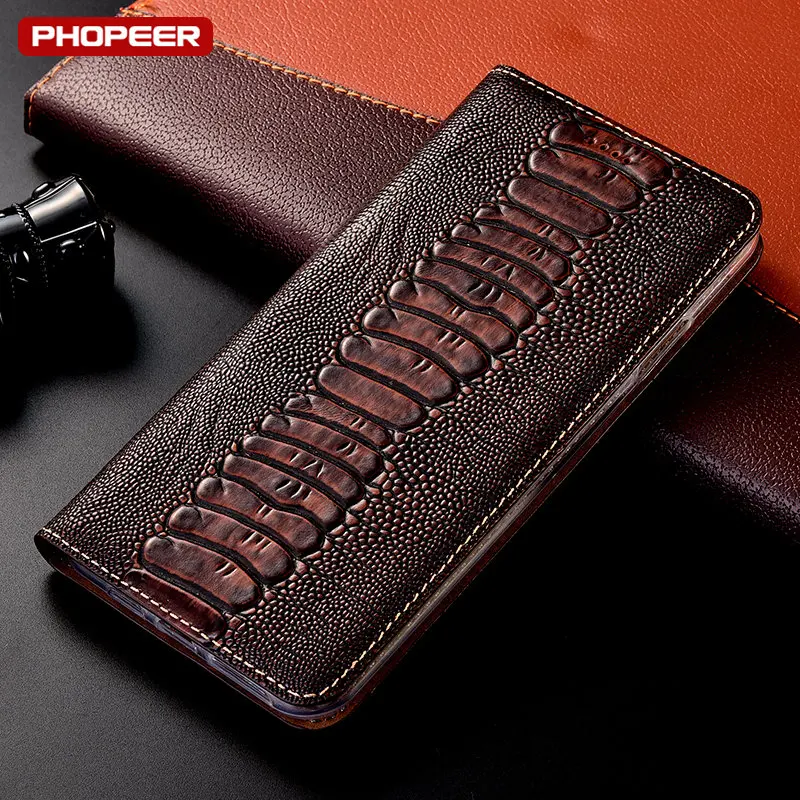 

Ostrich Genuine Leather Flip Case For OPPO Realme Narzo N53 N55 10 20 30 50 50i 10A 20A 30A 50A Pro Prime Phone Cover Cases