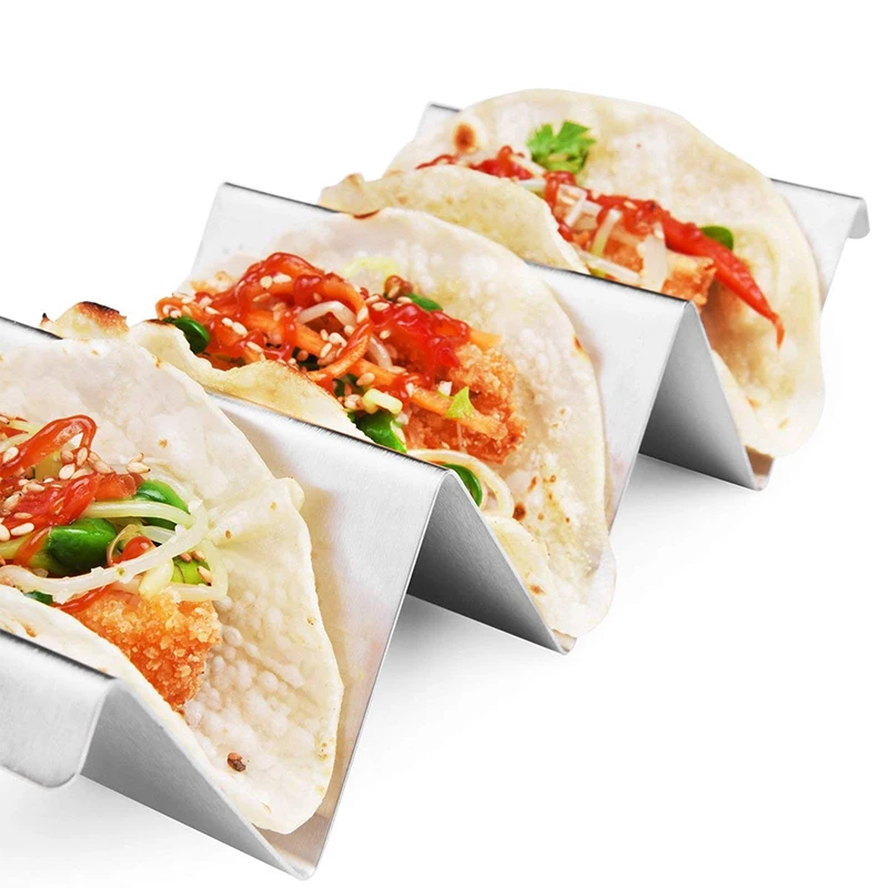 Фото Металлический держатель для тако, подставка для Burrito с 3 интервалами, стойка для тортильи в форме волны, кухонная утварь из нержавеющей стали, посуда с ручкой №3