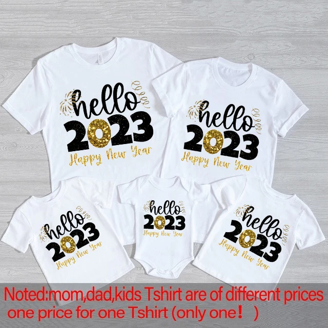 Одинаковые наряды для семьи Hello 2023 Новогодняя партия футболка папы мамы и дочки