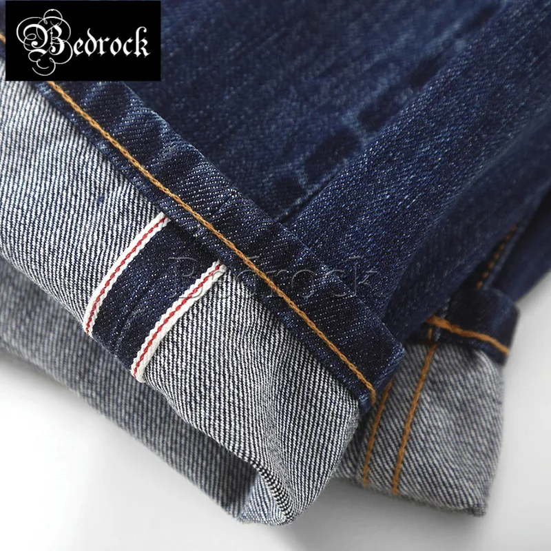 MBBCAR 14.5oz red line deinm jeans for men Amekaji retro one wash blue denim cropped pants mid waist selvedge pencil pants 7422