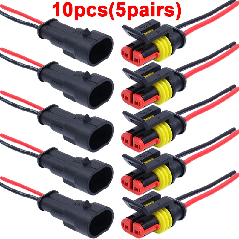

2-контактный разъем, водонепроницаемый автомобильный провод, электрические разъемы, вилка с проводом для автомобиля, мотоцикла, скутера, морской 2/10 шт.