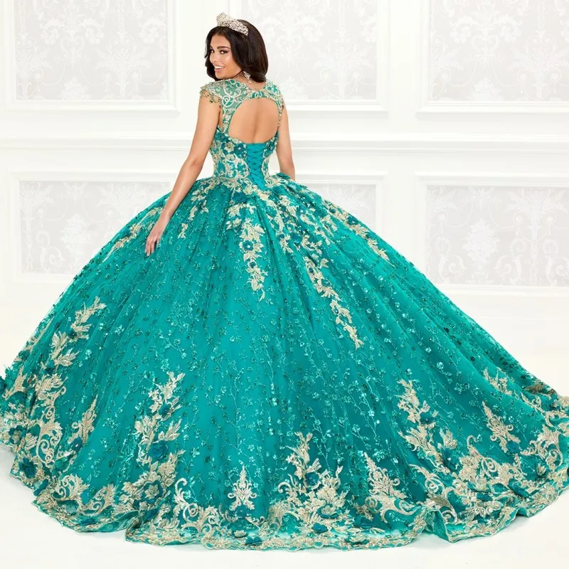 Изумрудно-зеленые блестящие платья для Quinceanera кружевное бальное платье с