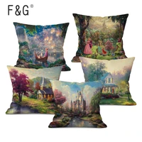 american countryside fields gardens scenery art oil painting decorative pillowcase beautiful fairy tale linen cushion cover