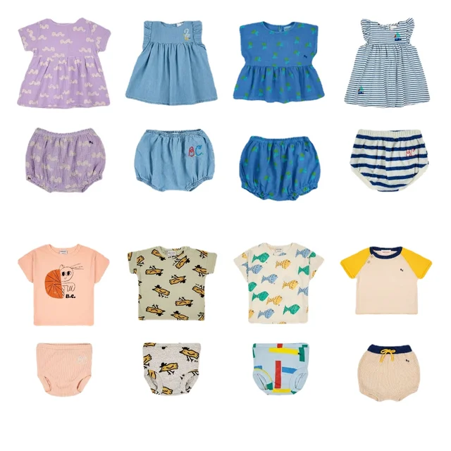 Children's Top Bloomers Sets Ins Style 2023 Spring and Summer New BC Series Printed Casual T-shirt Shorts for Boy and Girls 1