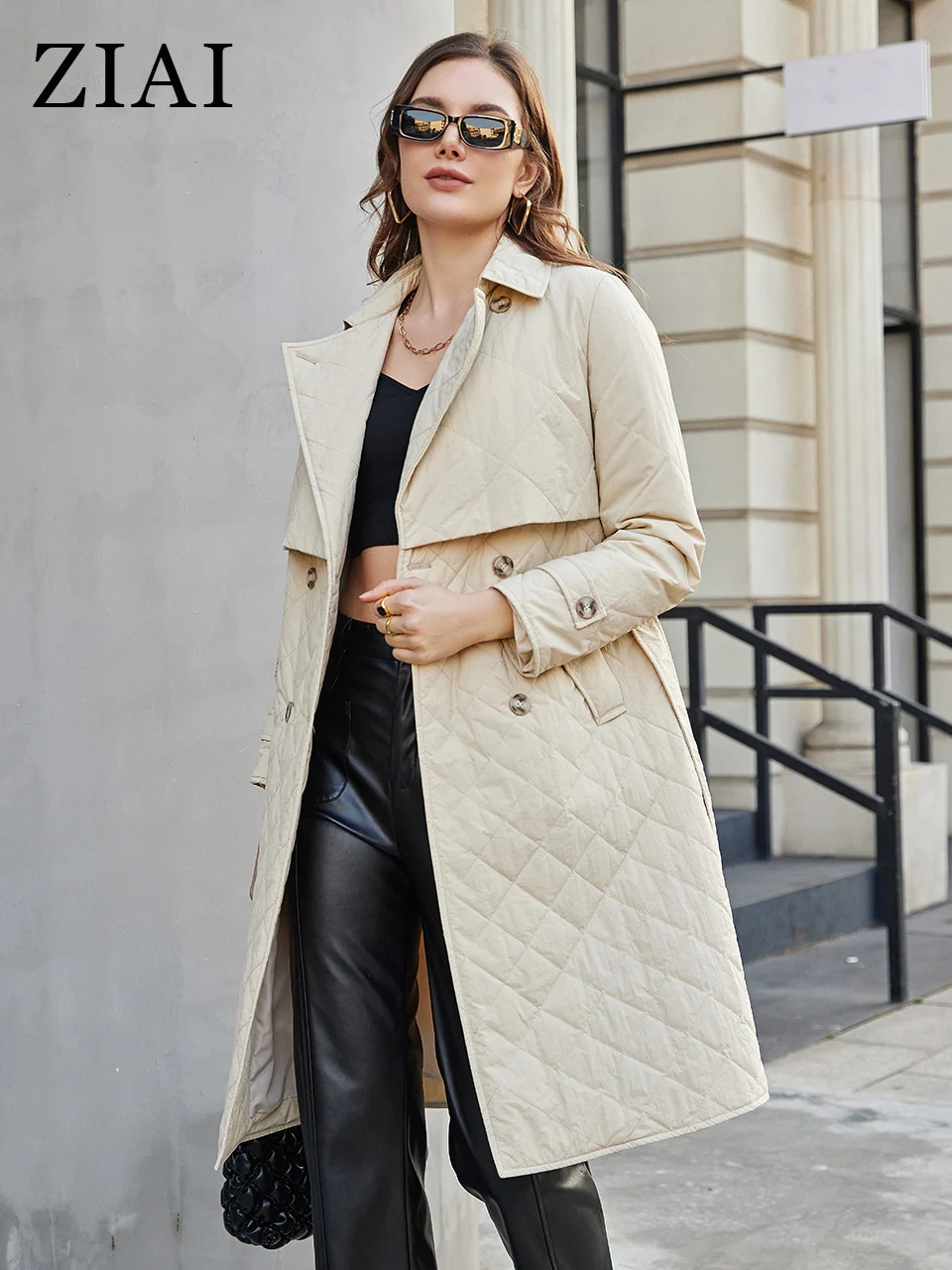 ZIAI 2023 NEW Women's spring jacket long belt Large lapel Classic double-breasted trench coat Thin Cotton parkas ZM-20297