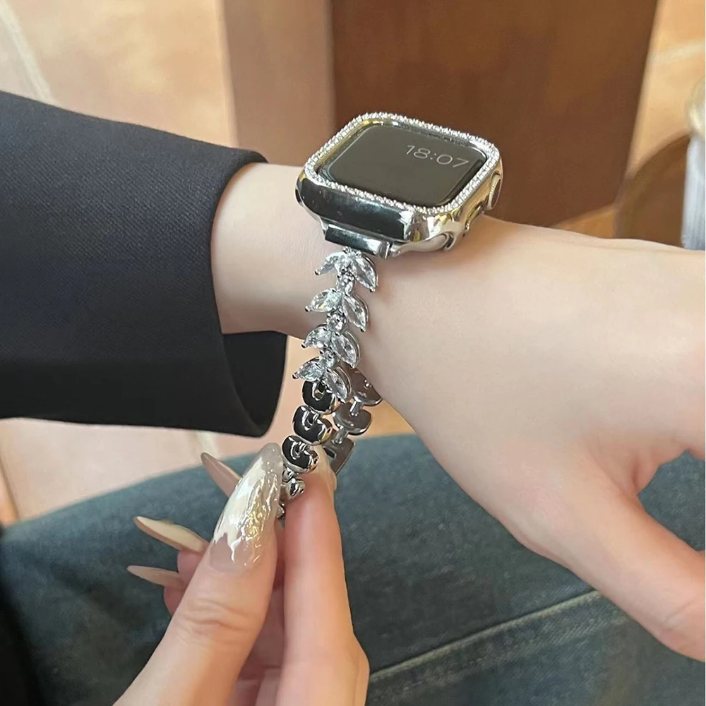 Фото Ремешок Diamond Fishtai для Apple Watch 10 Ultra 42 мм 9 8 7 Band 46 мм 45 мм 41 мм Женский металлический ремень iWatch 6 SE 40/44/49 мм Ремешок для часов №4