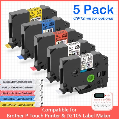 Лазерная клетчатая лента Tz 6/9/12 мм, блестящая лента для этикеток, совместимая с принтером Brother P и производителем этикеток D210S