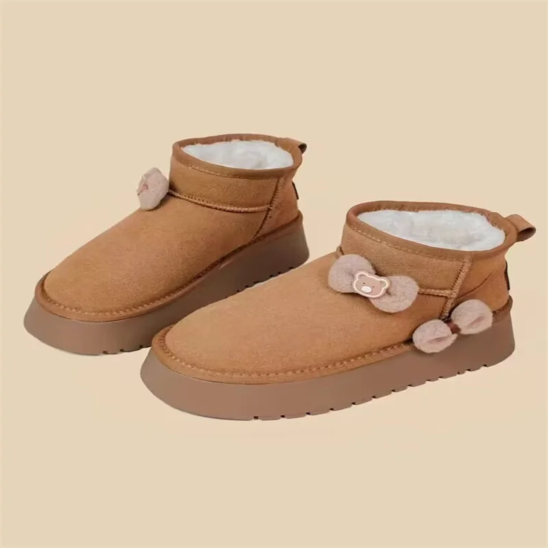 

Thick-soled waterproof platform plus fleece warm boots Butterfly decoration handmade custom fur one-piece boots women's 35-40