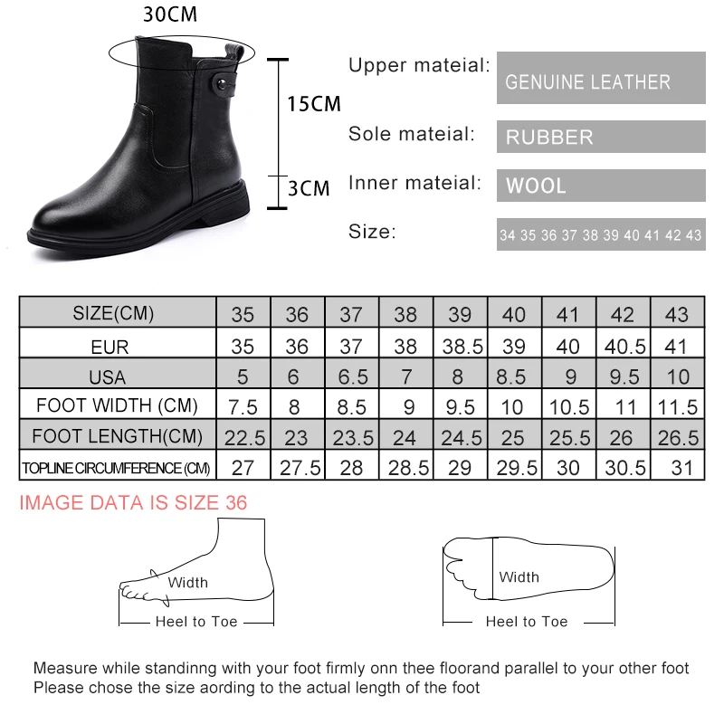 AIYUQI Women Winter Boots Genuine Leather Large Size 41 42 43 Short Boots Women Wool Warm British Style Non-slip Women Boots