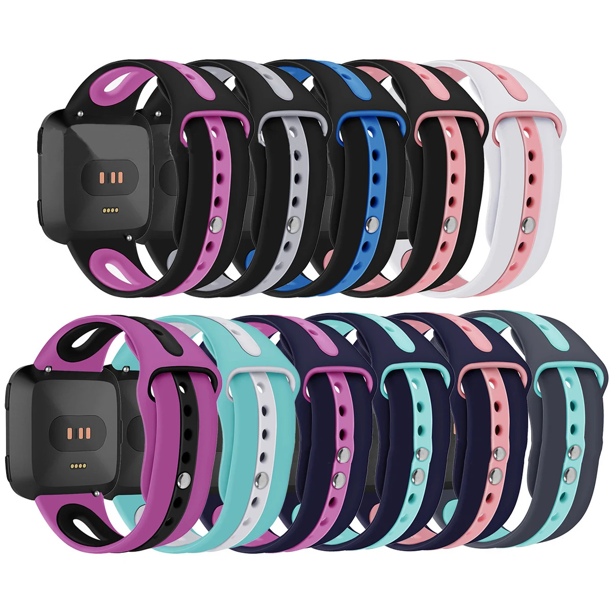 

Two-tone silicone bands for fitbit versa 2 middle opening band women breathable round hole replacement wrist straps sports strap