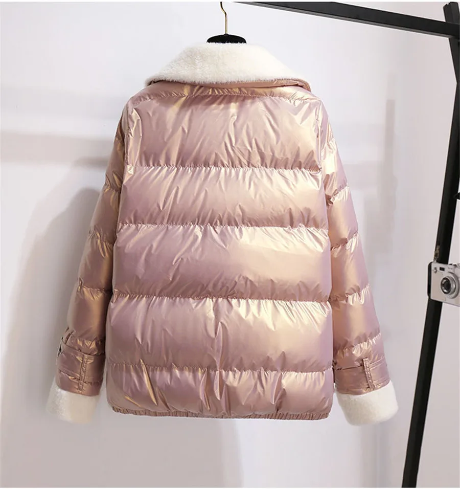 2023 Thick Warm Coat Women Winter Clothing Fur Collar Patchwork Down Jacket Cotton Padded Jackets Female Elegant Short Parkas