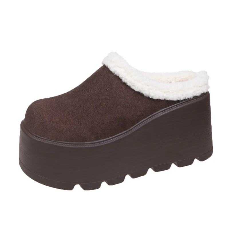 Женские полусапожки 9 см на платформе 2024 зимние теплые меховые женские лоферы