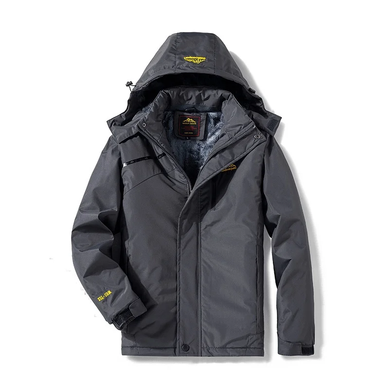 

Winter Men Casual Windproof Waterproof Thicken Warm Jacket Men Zipper Hooded Fleece Long Sleeve Jacket Solid Color Parka Men