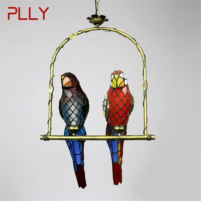 

PLLY Tiffany Parrot Pendant Lamp LED Creative Design Color Glass Hanging Light for Home Bedroom Study Aisle Decor
