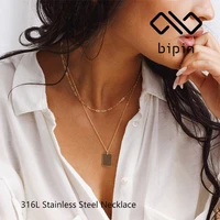bipin simple style stainless steel layered necklace women jewelry set wholesale