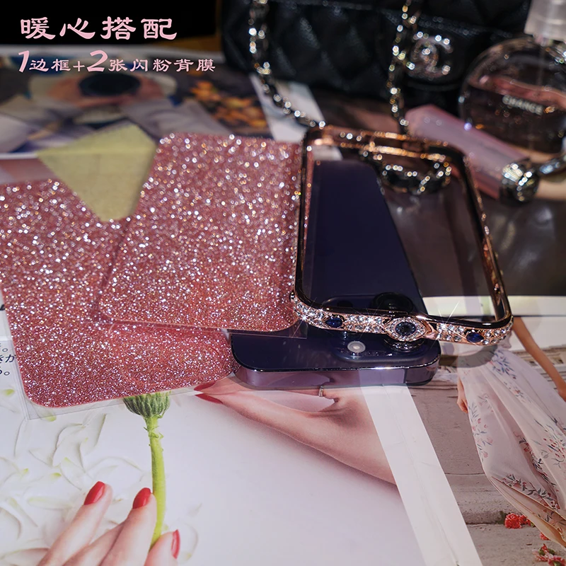 Rhinestone Crystal Diamond Metal Edge Bumper Phone Case For iPhone 14 Plus 13 12 11 Pro XS Max XR X Glitter Back Film Cover