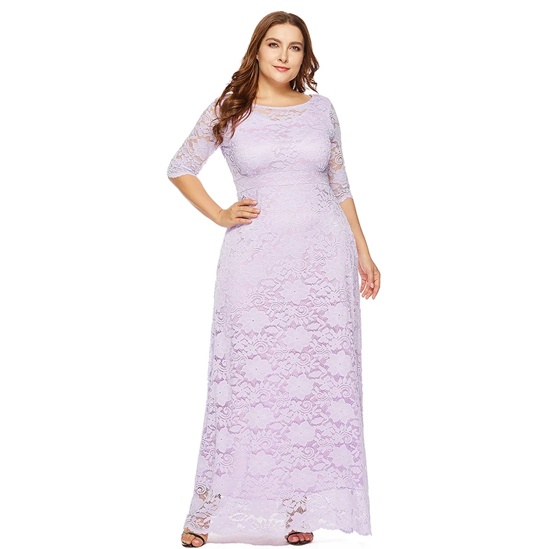 Фото LAMYA размера плюс 4xl 5xl 6xl длинные трапециевидные вечерние платья для женщин кружевное Выходное платье с коротким рукавом платье для выпускно... №4