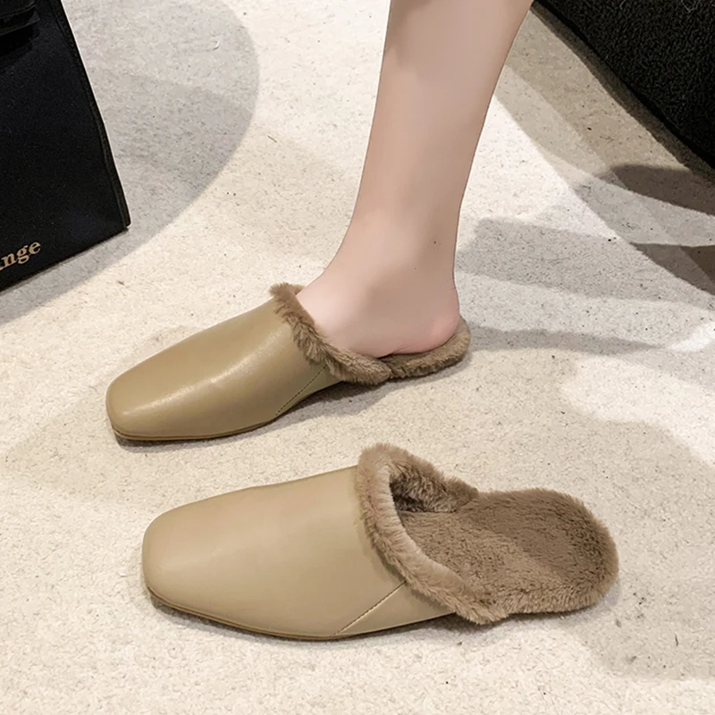 Обувь Тапочки Повседневные сабо для женщин 2024 шлепанцы с закрытым носком Меховые