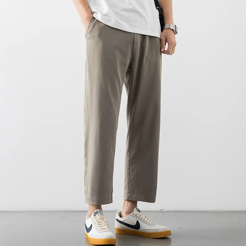 MRMT 2023 Brand New Men's Pants Thin Ice Silk Casual Sports Trousers Loose Straight Leg Wide-Leg Pants Nine-Point Drape Trousers